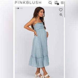 Pinkblush, light blue smocked button accent maternity dress, medium